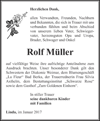 Traueranzeige von Rolf Müller von Thüringer Allgemeine, Thüringische Landeszeitung