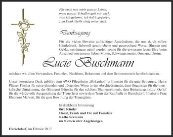 Traueranzeige von Lucie Buschmann von Thüringer Allgemeine