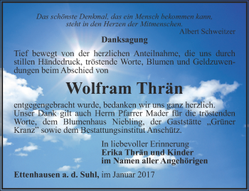 Traueranzeige von Wolfram Thrän von Thüringer Allgemeine, Thüringische Landeszeitung