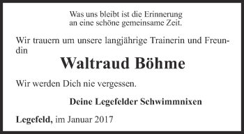 Traueranzeige von Waltraud Böhme von Thüringer Allgemeine, Thüringische Landeszeitung