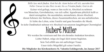 Traueranzeige von Hubert Müller von Thüringer Allgemeine