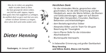 Traueranzeige von Dieter Henning von Thüringer Allgemeine, Thüringische Landeszeitung