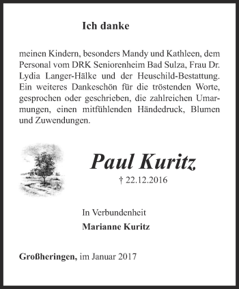 Traueranzeige von Paul Kuritz von Thüringer Allgemeine, Thüringische Landeszeitung