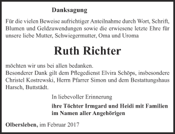 Traueranzeige von Ruth Richter von Thüringer Allgemeine