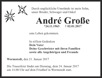 Traueranzeige von Andre Große von Thüringer Allgemeine, Thüringische Landeszeitung
