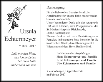 Traueranzeige von Ursula Echtermeyer von Thüringer Allgemeine