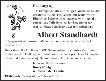 Traueranzeige von Albert Standhardt von Thüringer Allgemeine, Thüringische Landeszeitung