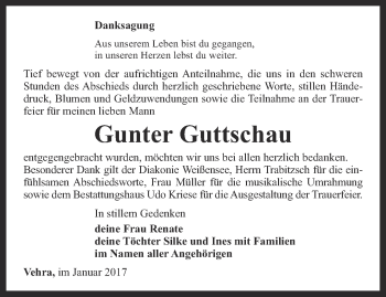 Traueranzeige von Gunter Guttschau von Thüringer Allgemeine