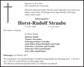 Traueranzeige von Horst-Rudolf Straube von Thüringer Allgemeine