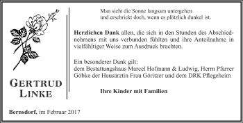 Traueranzeige von Gertrud Linke von Ostthüringer Zeitung