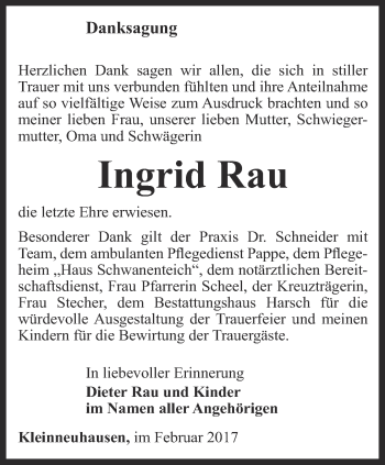 Traueranzeige von Ingrid Rau von Thüringer Allgemeine