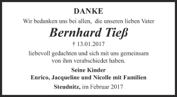 Traueranzeige von Bernhard Tieß von Ostthüringer Zeitung, Thüringische Landeszeitung