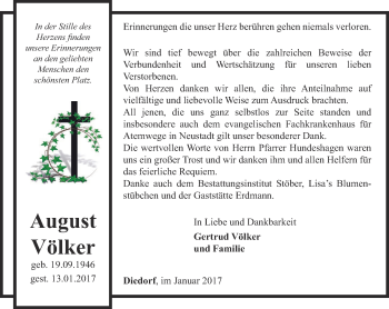 Traueranzeige von August Völker von Thüringer Allgemeine, Thüringische Landeszeitung