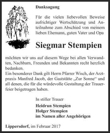 Traueranzeige von Siegmar Stempien von Ostthüringer Zeitung