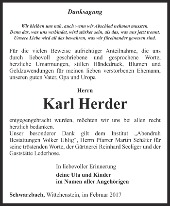 Traueranzeige von Karl Herder von Ostthüringer Zeitung