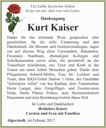 Traueranzeige von Kurt Kaiser von Thüringer Allgemeine, Thüringische Landeszeitung