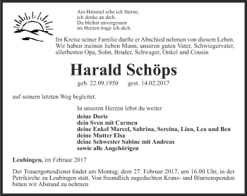 Traueranzeige von Harald Schöps von Thüringer Allgemeine