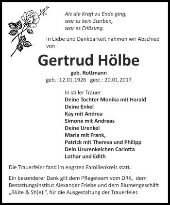 Traueranzeige von Gertrud Hölbe