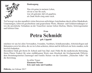 Traueranzeige von Petra Schmidt von Ostthüringer Zeitung