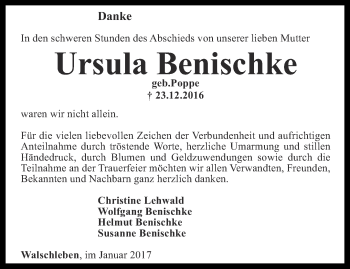 Traueranzeige von Ursula Benischke von Thüringer Allgemeine, Thüringische Landeszeitung