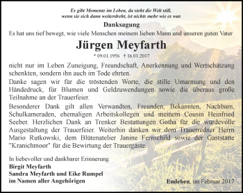 Traueranzeige von Jürgen Meyfarth von Ostthüringer Zeitung, Thüringische Landeszeitung