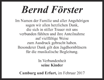 Traueranzeige von Bernd Förster von Ostthüringer Zeitung, Thüringische Landeszeitung