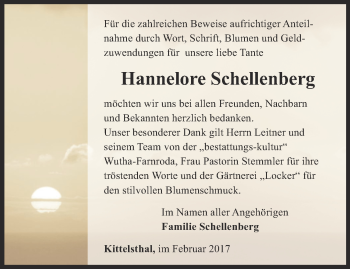 Traueranzeige von Hannelore Schellenberg von Thüringer Allgemeine, Thüringische Landeszeitung