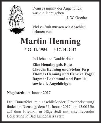 Traueranzeige von Martin Henning von Thüringer Allgemeine, Thüringische Landeszeitung