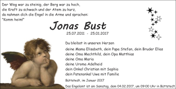 Traueranzeige von Jonas Bust von Thüringer Allgemeine, Thüringische Landeszeitung