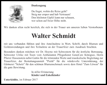 Traueranzeige von Walter Schmidt von Ostthüringer Zeitung
