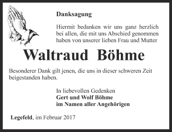 Traueranzeige von Waltraud Böhme von Thüringer Allgemeine, Thüringische Landeszeitung