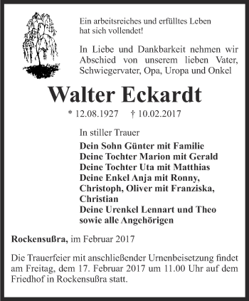 Traueranzeige von Walter Eckardt von Thüringer Allgemeine