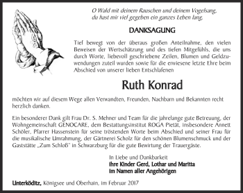 Traueranzeige von Ruth Konrad von Ostthüringer Zeitung
