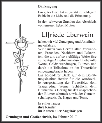 Traueranzeige von Elfriede Eberwein von Thüringer Allgemeine