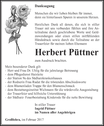 Traueranzeige von Herbert Püttner von Thüringer Allgemeine