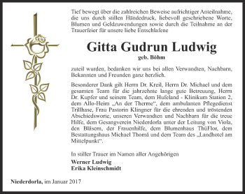 Traueranzeige von Gitta Gudrun Ludwig von Thüringer Allgemeine, Thüringische Landeszeitung