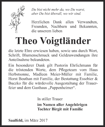Traueranzeige von Theo Voigtländer von Ostthüringer Zeitung