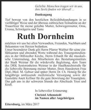 Traueranzeige von Ruth Dornheim von Thüringer Allgemeine, Thüringische Landeszeitung