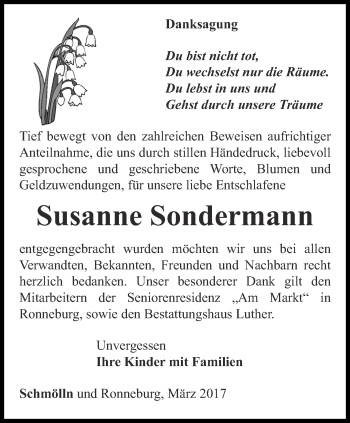 Traueranzeige von Susanne Sondermann von Ostthüringer Zeitung