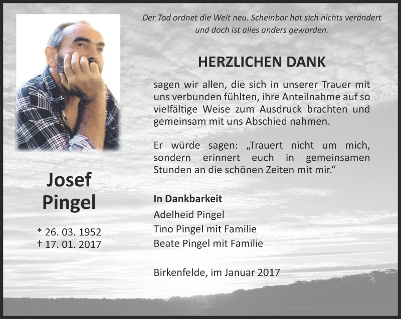  Traueranzeige für Josef Pingel vom 04.03.2017 aus Thüringer Allgemeine