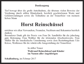Traueranzeige von Horst Reinschüssel von Thüringer Allgemeine