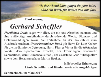 Traueranzeige von Gerhard Scheffler von Ostthüringer Zeitung, Thüringische Landeszeitung