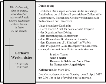 Traueranzeige von Gerhard Werkmeister von Thüringer Allgemeine