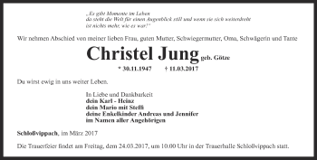 Traueranzeige von Christel Jung von Thüringer Allgemeine