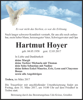 Traueranzeige von Hartmut Hoyer von Thüringer Allgemeine