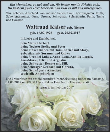 Traueranzeige von Waltraud Kaiser von Thüringer Allgemeine, Thüringische Landeszeitung