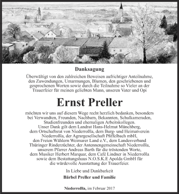 Traueranzeige von Ernst Preller von Thüringer Allgemeine, Thüringische Landeszeitung