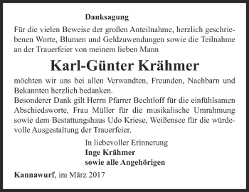 Traueranzeige von Karl-Günter Krähmer von Thüringer Allgemeine