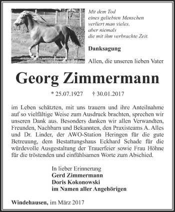 Traueranzeige von Georg Zimmermann von Thüringer Allgemeine