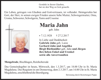 Traueranzeige von Maria Jahn von Thüringer Allgemeine